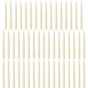 Ivory Taper Candles, Set of 50 Unscented and Smokeless 10 Inch Taper Candles Long Burning, Paraffin Wax with Cotton Wicks for Burning Approxinately 7-8 Hours Time
