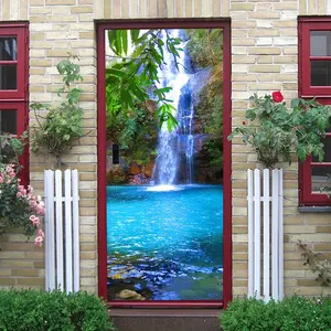 2pcs Nature Landscape Waterfall Wall Stickers Self-Adhesive Waterproof Removable Decorative Decals for Living Room Bedroom Study Home Decor