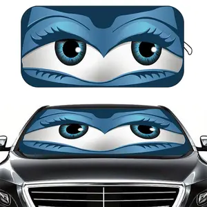 Cute Cartoon Big Eye Sunshade, Car Windshield Sun Shade for SUVs and Sedans, Car Interior Accessory for Summer Sun Protection & Heat Insulation, Roll-Up Polyester Front Windshield Cover, Windscreen Shade Cover, Foldable & Easy Storage, Car Accessories