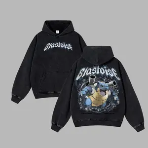 Blastoise Retro Unisex Acid Washed T-Shirt, Hoodie, Pocket Monster Graphic Tee, Anime Streetwear Top, Black Bull Aesthetic Manga Merch, Gift for Anime Fans, Christmas Gift 6NE