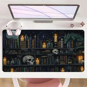 [Mouse Desk Pad] Non-Slip Mouse Pad Large Gaming Mouse Pad With Rubber Base & Stitched Edge Gothic Wizardry Moonlit Dragon Design Desk Top Protector Mat For Home & Office Holiday Gift Gaming Desk Accessory Desk Accessories