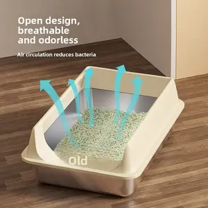 Stainless Steel Cat Litter Box Extra Large Anti-Splash Half-Closed High and Thickened Cat Toilet, Durable Pet Supplies for Cats, Kitten Litter Box