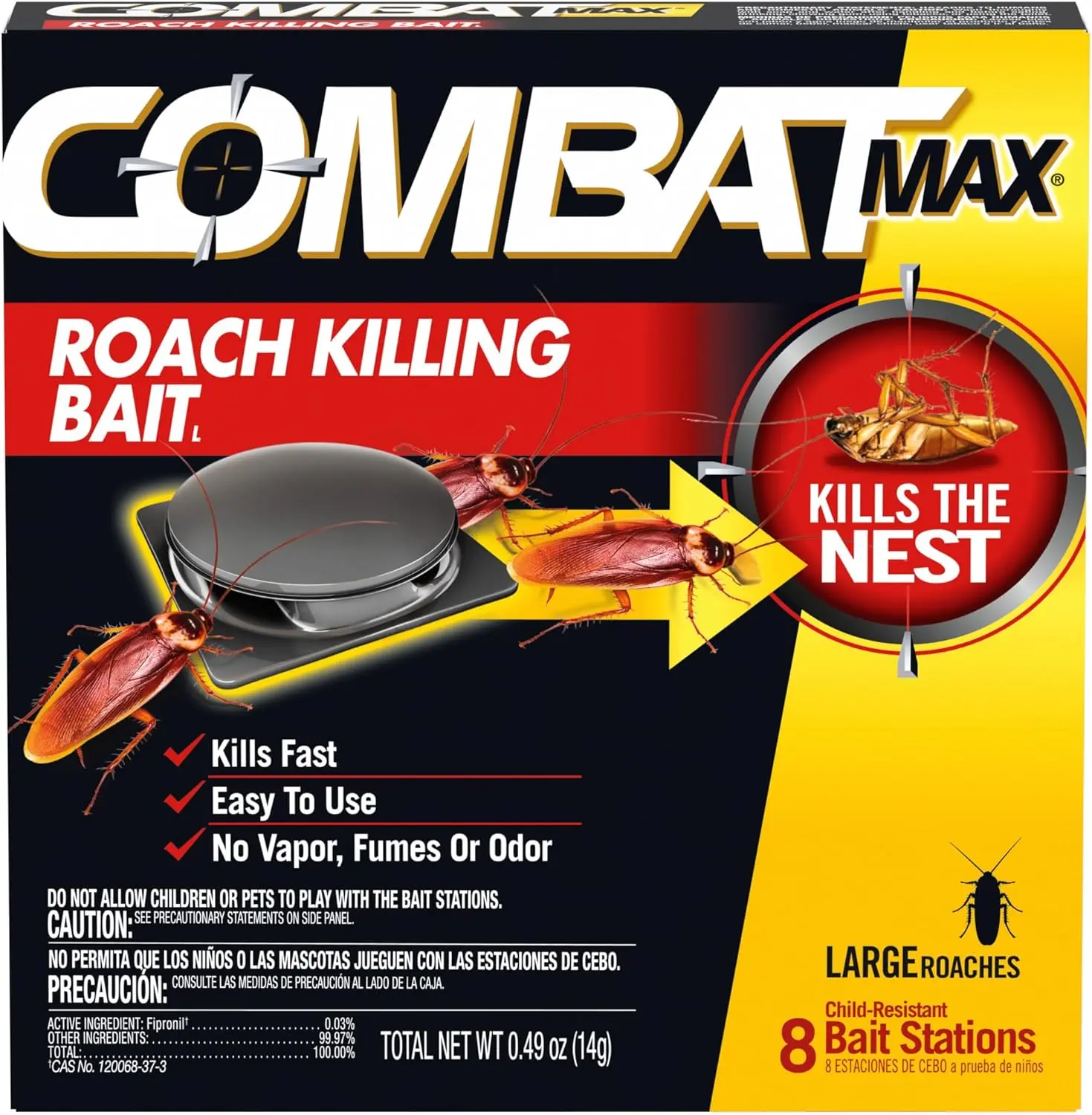 Combat Max Large Roach Killing Bait - Indoor Home Pest Control Solution, 8-Count (Pack of 1)