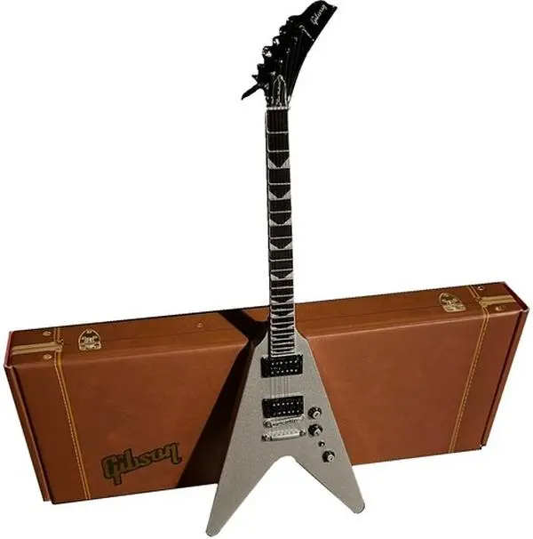 Dave Mustaine - Gibson Dave Mustaine Flying V EXP Silver Metallic 10 Inch Miniature Guitar  [COLLECTIBLES] figurine/statue, Collectible