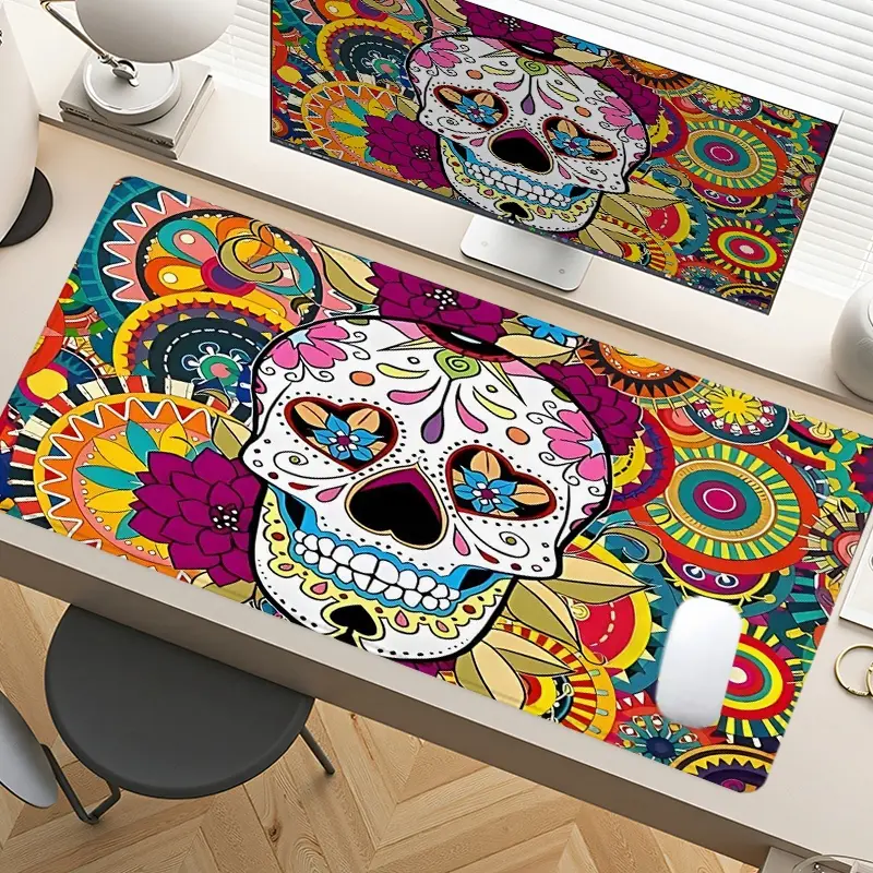 Sugar Skull Mexican Art Marigold Gaming Mouse Pad Extra Large Computer Mouse Pads for Desk xxl Mouse Pad for Laptop Big Mouse Pad Extended Mouse Pad with Non-Slip Rubber Base Stitched Edge for Día de Muertos