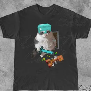 Youth And Adult Diamond Armor Cat Creeper Gamer T-Shirt, Funny Mine Crafts Tee