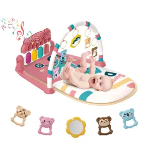 Baby Play Mat Baby Gym with Piano Tummy Time, 5 Infant Learning Toys, Music & Lights, Pink, Suitable for Newborns 0 to 3 Months & 6 Months to 9 Months Nursery