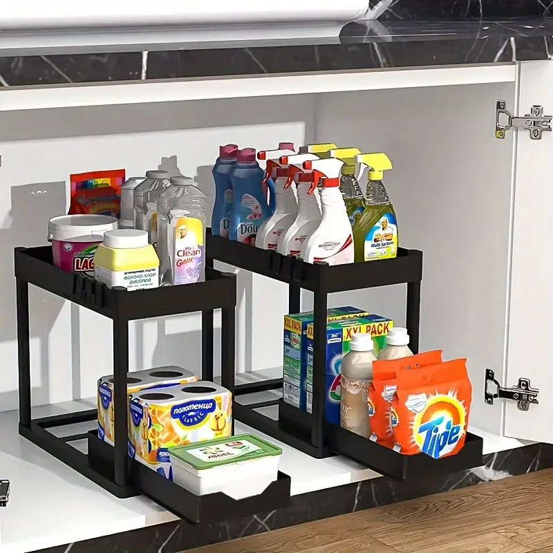 2 Tier Dorm Desk Shelf - Adjustable Countertop Organizer for Books, Supplies & Stationery, No-Tools Double Layer Black Storage Rack for Small Spaces