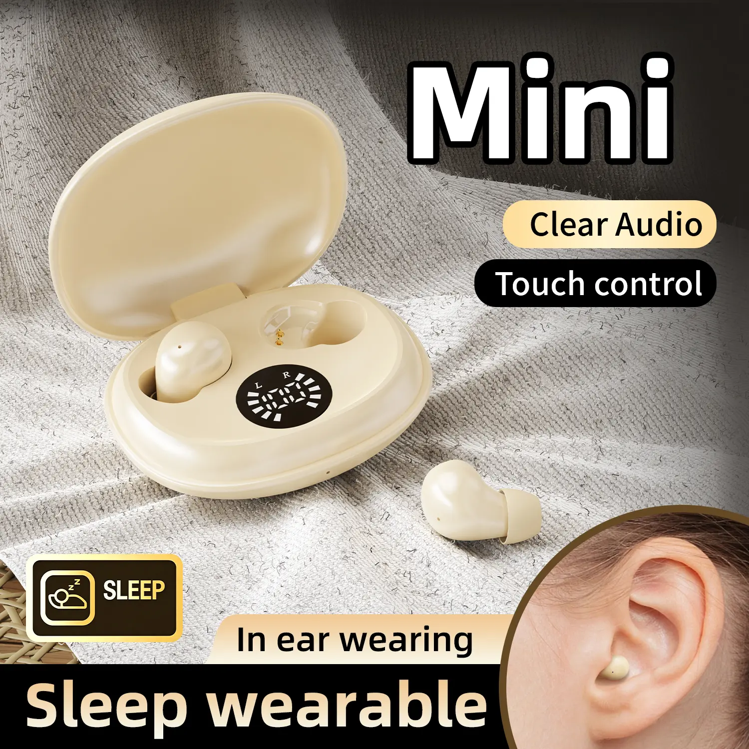 Ultra thin wireless sleep earphones, Bluetooth earphones wireless 6.0 noise cancelling , new hidden earphones, sleep free, ultra long battery life, suitable for work, sleep, and study
