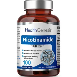Health Genesis Nicotinamide 500 mg Dietary Supplement 100 Capsules - Vitamins B & Vitamin E, Optimum Potency, Gluten Free