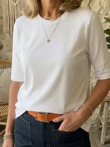2026 Women's Trendy Casual Klein T-Shirt Top, Soft Breathable Fabric, Ageless, Body-Neutral, Fit, Instantly Elevate Your Style, Perfect for All Occasions, Womenswear