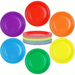 72 Pcs Food-grade Paper Rainbow Cake Plate, Picnic Camping Disposable Plate, Birthday Party Plate Supplies, Portable, Waterproof and Durable, Easy To Store, Paper Cake Plate, Suitable for Birthdays, Picnics, Holiday Dinners Colorful Lightweight Set Decor