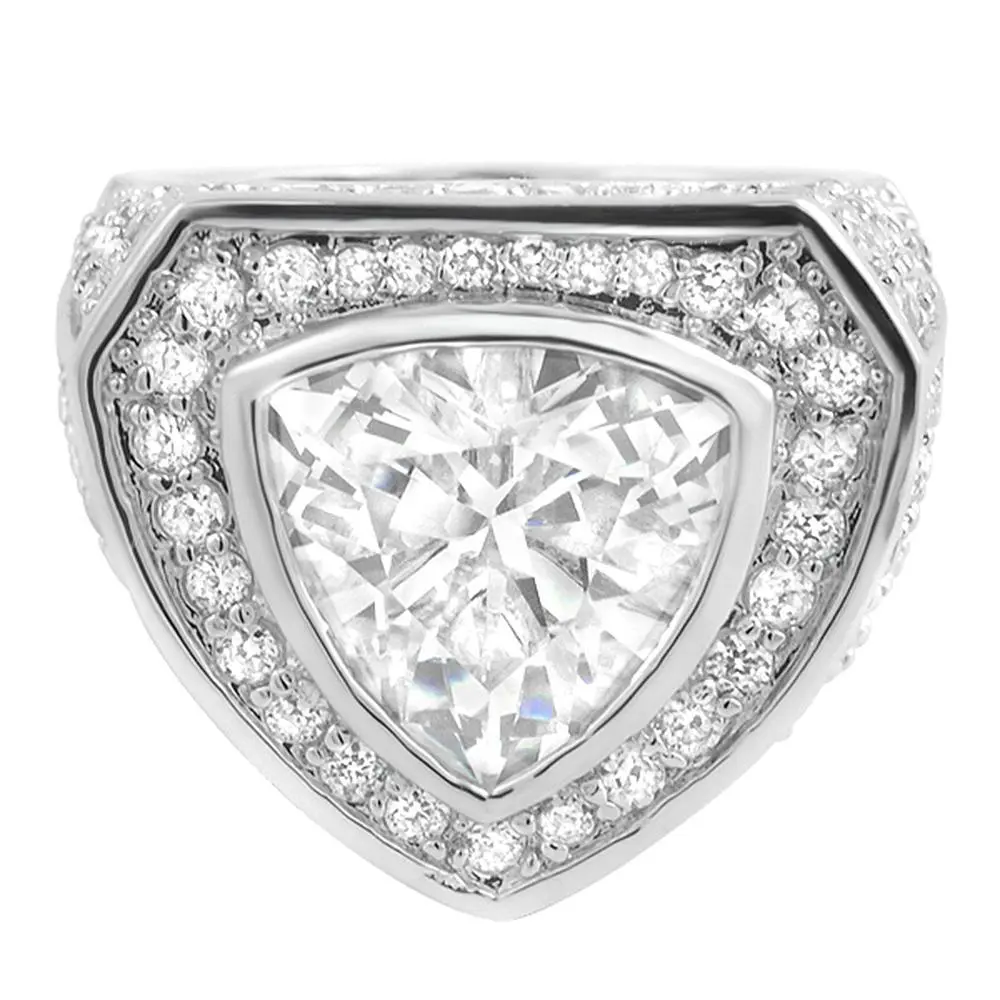 Men's Iced Out Trillion Cut Ring with Micro Pave Cubic Zirconia, Hip Hop Style Custom Statement Jewelry, Custom Jewelry