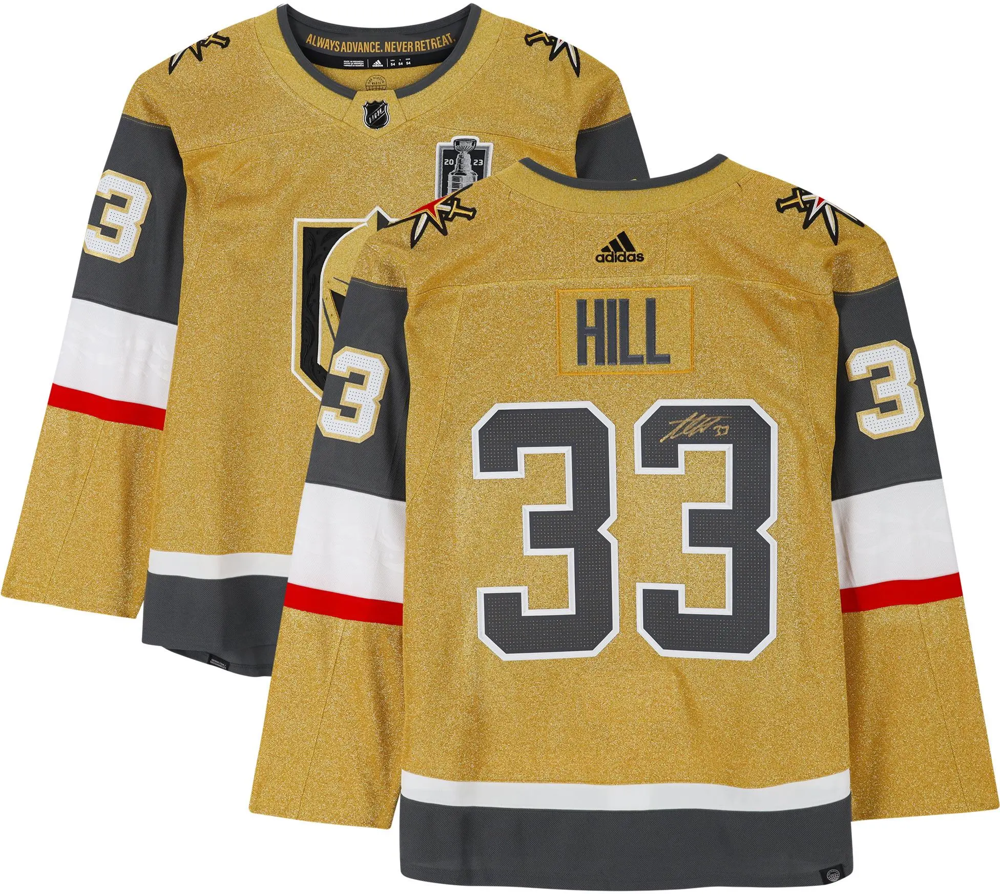 Adin Hill Vegas Golden Knights Autographed Gold Adidas Authentic Jersey with Stanley Cup Patch - Fanatics Authentic Certified