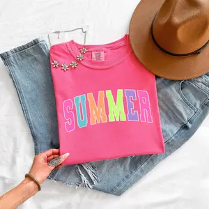 Summer Comfort Colors T Shirt | Trendy Neon Summer TShirt | Varsity Style Summer Shirt | Boho Summer Beach Tee Shirt | Cute Vacation Shirt