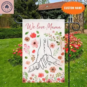 Personalized Mother’s Day Garden Flag, We Love Mama Custom Name Flag, Floral Family Yard Flag, Gift for Mom Grandma