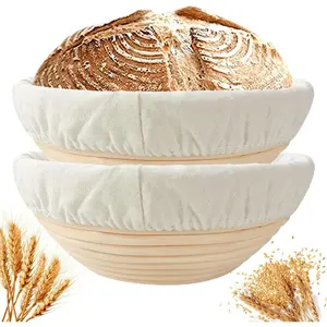 Banneton Bread Proofing Basket Set of 2: 9 Inch Round Sourdough Proofing Bowls for Artisan Bread Making for Professionals and Home Bakers