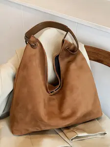 Relaxing atmosphere, simple and atmospheric tote bag, fashionable solid color, high-end retro personalized shoulder bag, convenient and easy to carry, can accommodate files, phones, suitable for dates, parties, shopping, Hand Shoulder Bag