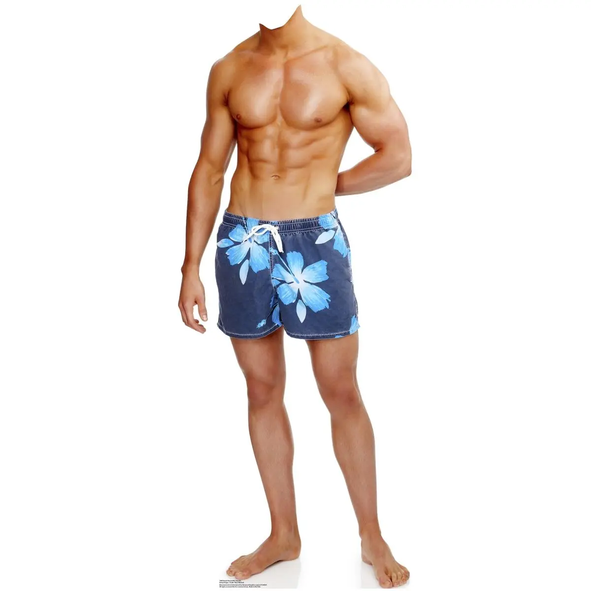 Beach Muscle Man Cardboard Cutout - 64x26 in Tropical Home Decor, Photo Props, Home Supplies with Stand, Easel Back for Party Fun