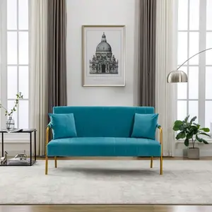 60" Stylish Loveseat Sofa,Velvet Upholstered 2-Seater Small Sofa Couch With Electroplated Gold Armrest For Small Space,Living Room,Bendroom,Apartments