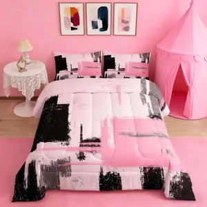 Abstract Comforter,Modern Abstract Art Comforter Set,Pink Black Pattern Bedding Set Room Decor Twin Full Queen King Size Duvet Set with Pillow Cover, Bed Sets, Microfiber Bed Set