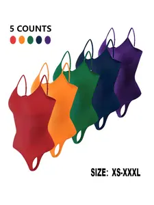 Women's Seamless Multi-Color Spaghetti Strap Underwear Shapewear Bodysuit Set, Tight Waist Control & Abdominal Compression, Butt Lifting Thong Bodysuit