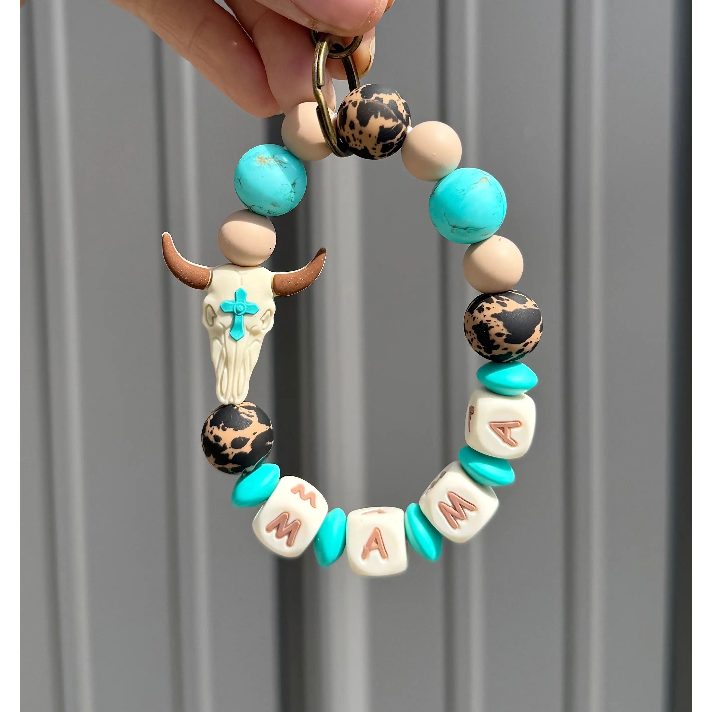 Western Long Horn Cow skull Turquoise Cross Mama Wristlet