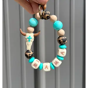 Western Long Horn Cow skull Turquoise Cross Mama Wristlet