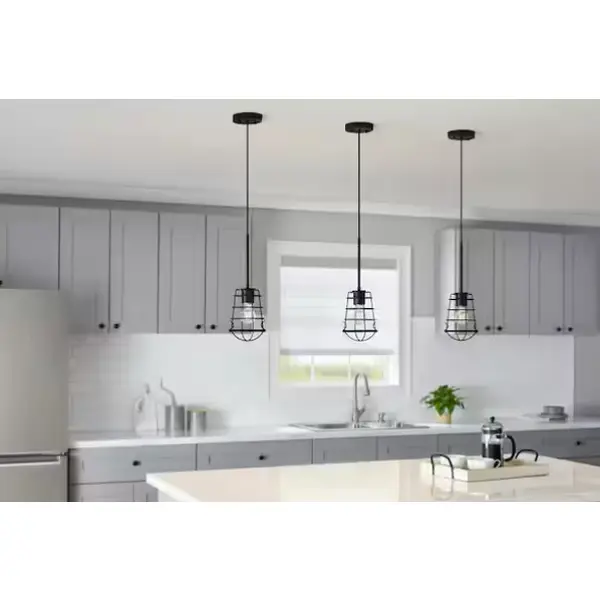 Black Metal Industrial Open Cage Pendant Light Shade - 8" H, 5.75" Diameter, 2-1/4 in. Lip Fitter, Indoor Upgrade for Living Spaces, Kitchens, Compatible with Decorative Bulbs