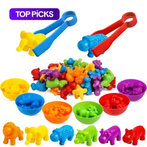 Counting Animals Toy, 1 Set Color Classification Game Toy, Sorting Bowl Shape Sorter Preschool Learning Activity, Rubber Sorting Ability Training Plaything Summer Gift