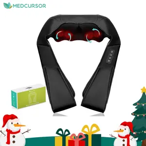 Medcursor Neck & Shoulder Massager with Heat Shiatsu 16 Deep-Kneading Nodes Adjustable Intensity Portable for Muscle Relaxation Ideal Christmas Gift