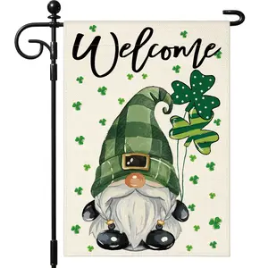 1PC Spring and summer style St Patricks Day Green Gnome Clover Garden Flag Inch Double Sided for Outside Patio , Welcome Shamrocks St.Patrick's Day Garden Flag for Holiday Yard Outdoor Decoration