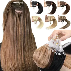 Fish Line Micro Loop Human Hair Extensions,Straight Micro Ring Human Hair Extensions Add Volume For Women/girls,Install Easy,Sutiable Daily Hair Looking,Blonde/Highlight Fashion Hair Color,Brown Hair,Black Hair,Invisible Hair Extensions 30G/50strands