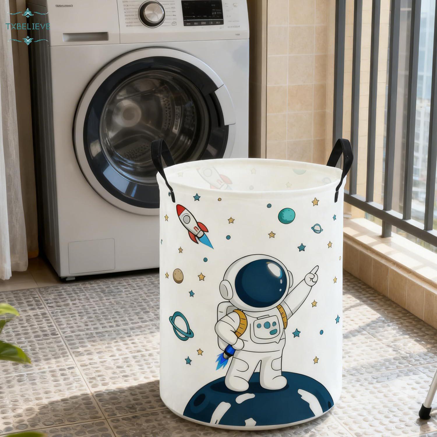 Kids Laundry Basket — Baseball/Astronaut-Themed Hamper for Dirty Clothes | Foldable, Waterproof Canvas Storage Bin for Boys | Cute Laundry Hamper & Gift Basket (Baseball Style / Astronaut Style)