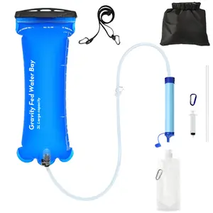 Gravity Water Filter Straw, Camping Water Filtration System, Travel Backpacking Emergency Purifier, 0.79 Gallon Bag, 0.1 Micron, 5 Stage Filtering, Emergency Water Filter Straws