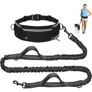 Hands Free Dog Leash with Zipper Pouch, Waist Leash for Dog Walking and Running, Dual Padded Handles, Shock-Absorbing Bungee for Medium to Large Dogs