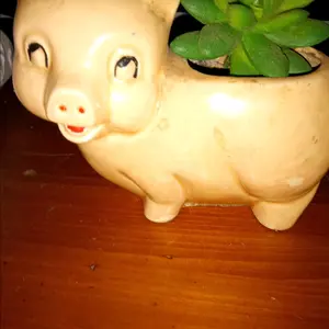 retro pig planter with fake plant