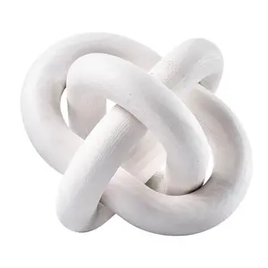 summervibes Smooth 3-Link Hand-Carved Wooden Chain Link Knot Ornaments, White Default Rustic Design Decoration, Household Items Decor for Living Room Coffee Table, Farmhouse Bookshelf