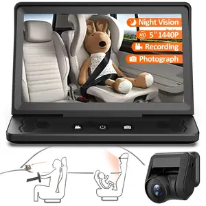 Zgzuxo Baby Car Camera HD 1440P Recording, 5-Inch Screen Baby on Board Monitor with Full Color Night Vision Camera, Baby Safety Baby Car Rearview Mirror Rear Seat Back Seat, Wide Vision, Easy Installation