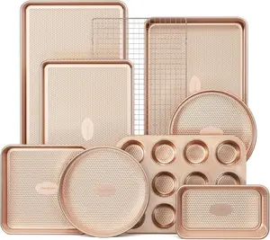 9-Piece Diamond Texture Cookie Sheet Set – Heavy-Gauge Carbon Steel, PTFE-Free Nonstick