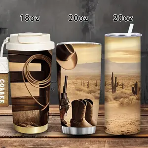 1pc 18oz/20oz Western Cowboy Style Tumbler with Lid and Straw, Winter Insulated Travel Mug, Gift for Women Men, Ideal for Valentine’s Day, Easter, Birthday Gift, Iced/Hot Coffee Cup