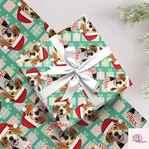 Custom Pet Face Wrapping Paper: Santa Hat Christmas Gift Wrap