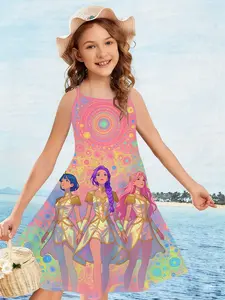 Kpop Girl Group Style Girls' Strapless Dress, Dreamy Idol Gradient Print, Luxurious Stage Look, Soft Fabric for Outdoor Play