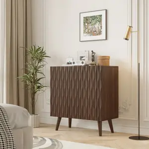 Storage Cabinet with Wavy-Pattern Doors - Two-Door Sideboard with Adjustable Shelves for Dining & Entryway