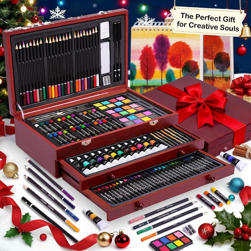 TMOL 175 Piece Deluxe Art Set Drawing Painting Kit, Acrylic Paints, Crayons, Colored Pencils, Painting Materials, Professional Art Kit in Wooden Case, Art Supplies for Adults, Teens, Kids, Ideal Gift for Christmas, Holiday, Halloween, Birthday, Art Maker