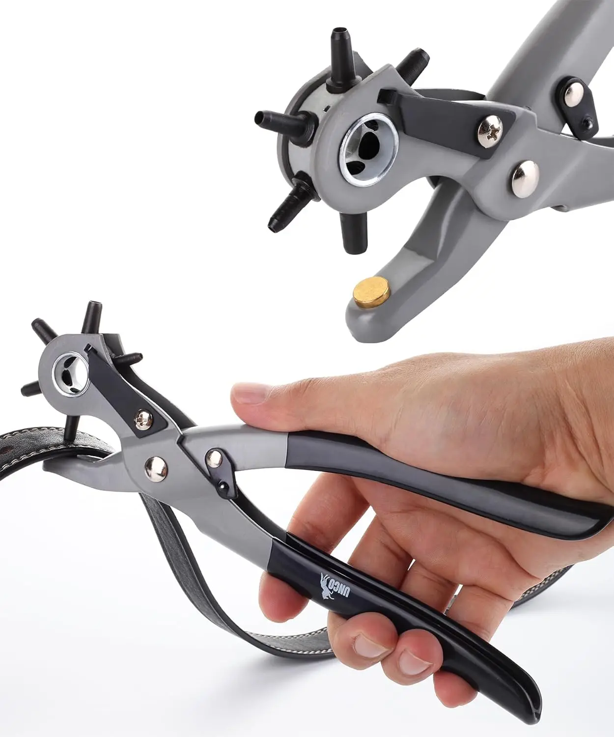 Professional Leather Hole Punch Tool for Belts & Watch Bands | 6 Multi-Size Puncher (2mm - 4.5mm) | Heavy Duty Rotating Hole Maker for Straps, Shoes & Dog Collars | DIY Craft Tool