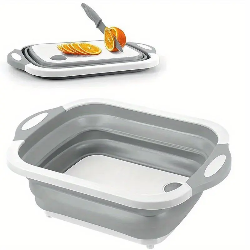 3 in 1 Collapsible Cutting Board Foldable Chopping Board Camping Dishes Sink Space Saving Kitchen Drainage Basket