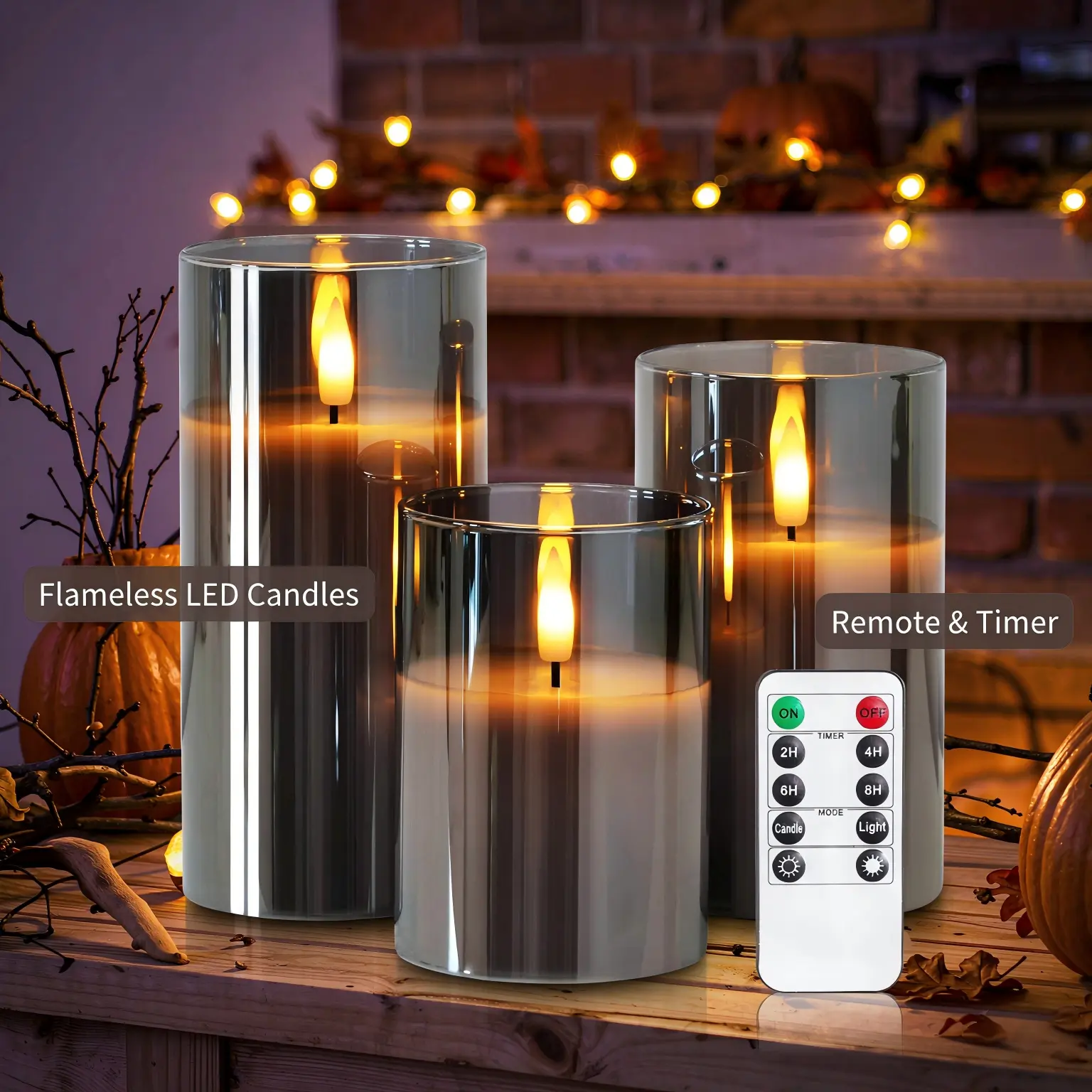 Grey Glass Flameless LED Pillar Candles Set of 3, Battery Operated with Remote Control & Timer, Real Wax, Home Decor Ornaments for Table, Switch-Controlled Radiance Candles (D3 x H4, 5", 6")