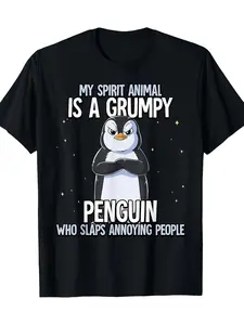 Humorous Penguin Graphic T-Shirt for Men Featuring My Spirit Animal is a Grumpy Penguin Design