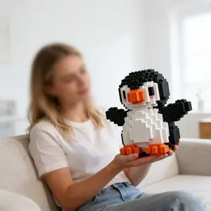 1000pcs Penguin Building Blocks DIY Decoration, Home Decor, Ideal Holiday Gift for Ages 6+, Abs Material, Christmas and Halloween Present